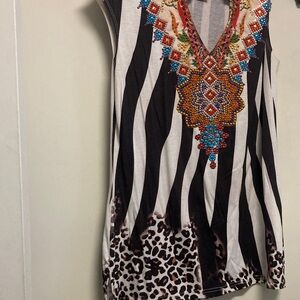 B CRISTINA/Embellished Zebra Print Women's Top